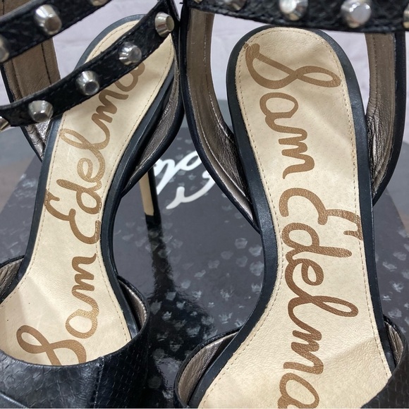 SAM EDELMAN AYDA BLACK LEATHER SNAKE SKIN EMBOSSED ANKLE STRAP SANDALS 7 - Picture 3 of 15